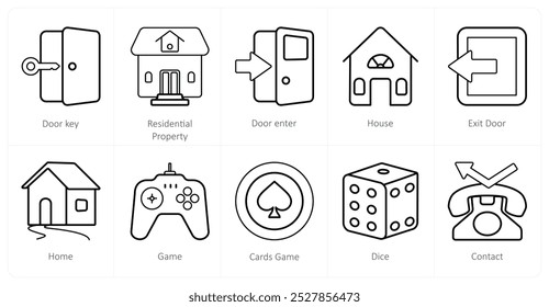 Um conjunto de 10 ícones de mistura como chave de porta, propriedade residencial, entrada de porta