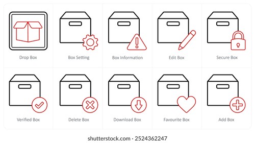 A set of 10 mix icons as drop box, box setting, box information