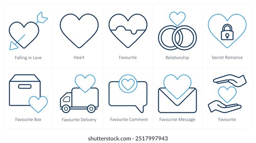 A set of 10 mix icons as falling in love, heart, favorite