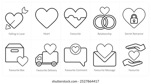 A set of 10 mix icons as falling in love, heart, favorite