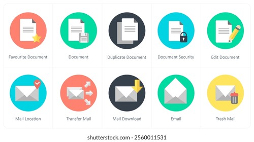 A set of 10 mix icons as favorite document, document, duplicate document