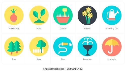 A set of 10 mix icons as flower pot, plant, cactus