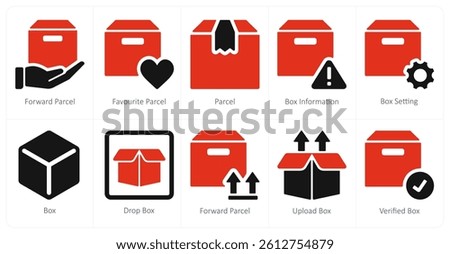 A set of 10 mix icons as forward parcel, favorite parcel, parcel