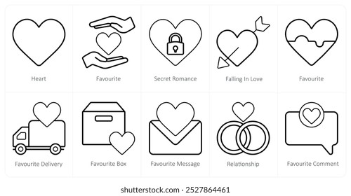 A set of 10 mix icons as heart, favorite, secret romance