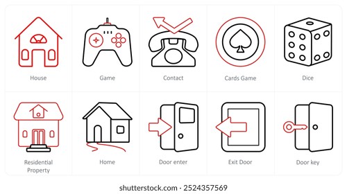 A set of 10 mix icons as house, game, contact