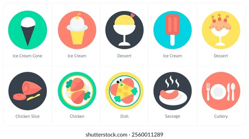 A set of 10 mix icons as ice cream cone, ice cream, dessert