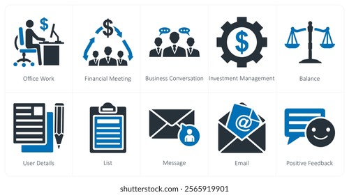 A set of 10 mix icons as office work, financial meeting, business conversation
