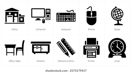 A set of 10 mix icons as office, computer, keyboard