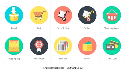 A set of 10 mix icons as parcel, cart, parcel trolley, trolley