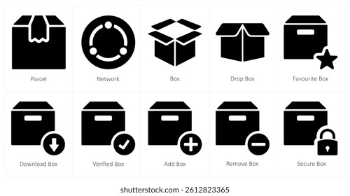 A set of 10 mix icons as parcel, network, box