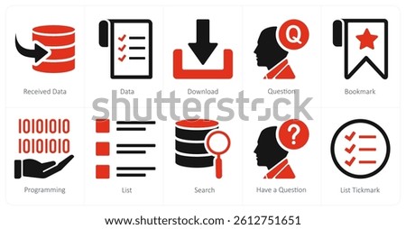 A set of 10 mix icons as received data, data, download, question
