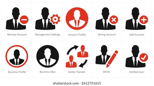 A set of 10 mix icons as remove account, management settings, account profile