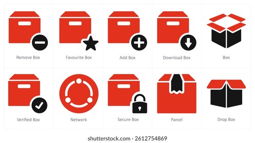 A set of 10 mix icons as remove box, favorite box, add box