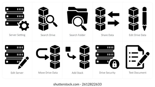 A set of 10 mix icons as server setting, search drive, search folder