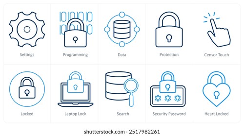 A set of 10 mix icons as settings, programming, data