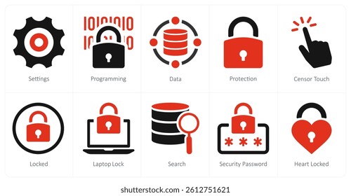 A set of 10 mix icons as settings, programming, data