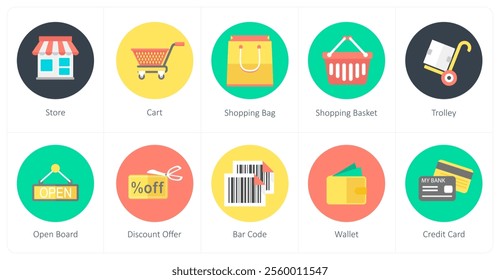 A set of 10 mix icons as store, cart, shopping bag