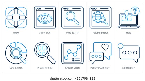 A set of 10 mix icons as target, site vision, web search