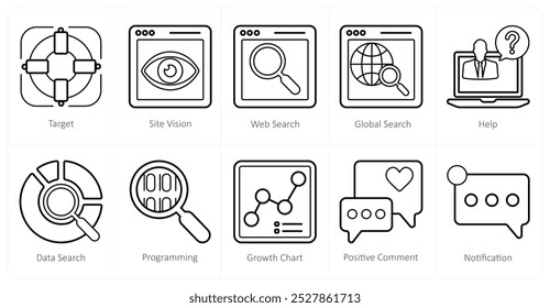 A set of 10 mix icons as target, site vision, web search