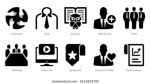 A set of 10 mix icons as teamwork, suite, educate