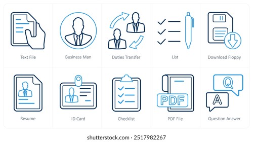 A set of 10 mix icons as text file, businessman, duties transfer