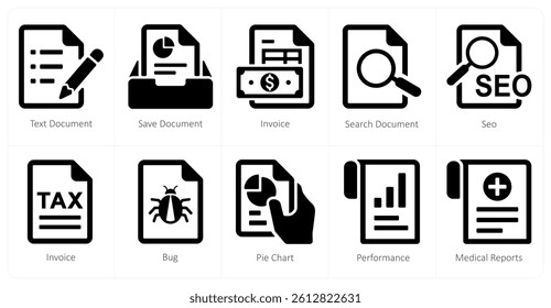 A set of 10 mix icons as text document, save document, invoice