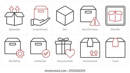 A set of 10 mix icons as upload box, foward parcel, box