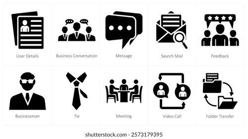 A set of 10 mix icons as user details, business conversation, message