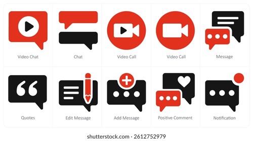 A set of 10 mix icons as video chat, chat, video call, message