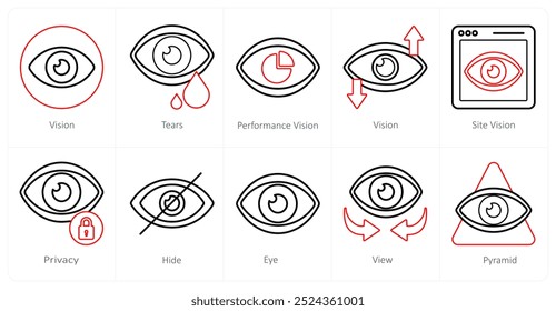 A set of 10 mix icons as vision, tears, performance vision
