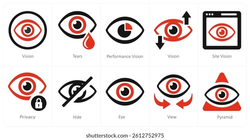 A set of 10 mix icons as vision, tears, performance vision