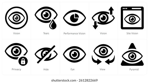 A set of 10 mix icons as vision, tears, performance vision
