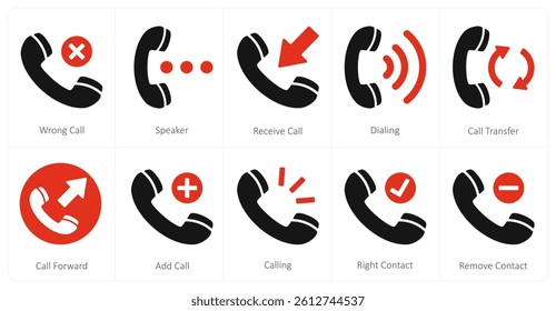 A set of 10 mix icons as wrong call, speaker, receive call