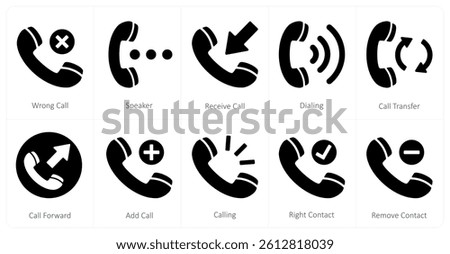 A set of 10 mix icons as wrong call, speaker, receive call