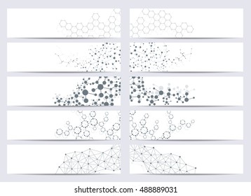 Set of 10 modern scientific banners. Molecule structure of DNA and neurons. Abstract background. Medicine, science, technology, business and website templates. Vector illustration for your design.