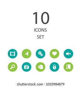 Set of 10 multimedia icons set. Collection of magnifier, setting, pinpoint and other elements.