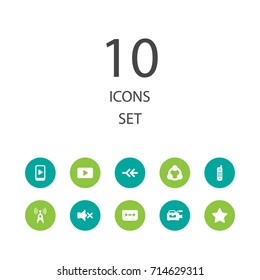 Set Of 10 Multimedia Icons Set.Collection Of Phone, Smartphone, Sound Off And Other Elements.