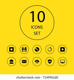 Set Of 10 Multimedia Icons Set.Collection Of Academy, Screen, Tape And Other Elements.