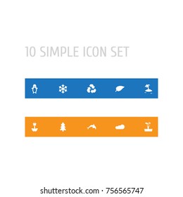 Set Of 10 Natural Icons Set.Collection Of Polar Bird, Spruce, Overcast And Other Elements.