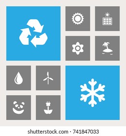 Set Of 10 Nature Icons Set.Collection Of Blob, Solar, Solar Panel And Other Elements.