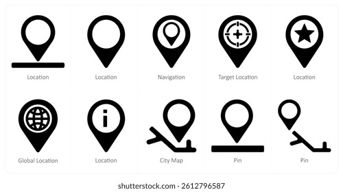 A set of 10 Navigation icons as location, navigation, target location