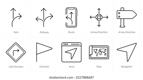 A set of 10 Navigation icons as path, path way, route