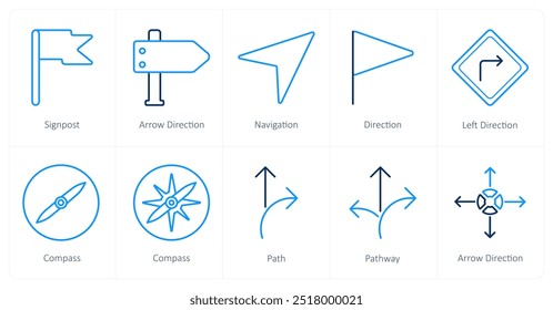 A set of 10 Navigation icons as signpost, arrow direction, navigation