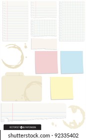 Set of 10 note paper and post-it vectors with shadows. Also includes coffee stains which can be placed on any file.