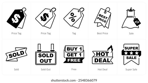 A set of 10 offer icons as price tag, tag, best price