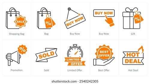 A set of 10 offer icons as shopping bag, bag, buy now