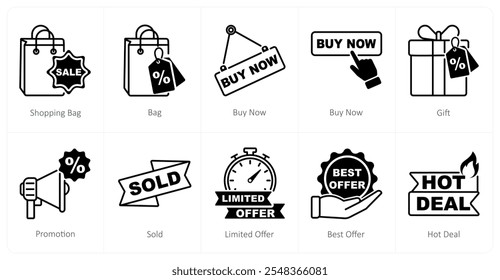 A set of 10 offer icons as shopping bag, bag, buy now