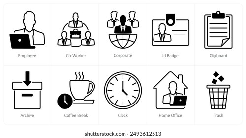 Ein Satz von 10 Office-Icons als Mitarbeiter, Mitarbeiter, Unternehmen