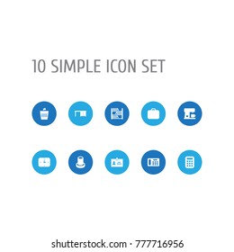 Set Of 10 Office Icons Set.Collection Of Urn, Data, Desktop And Other Elements.