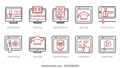 A set of 10 online education icons as online classes, e learning, online diploma